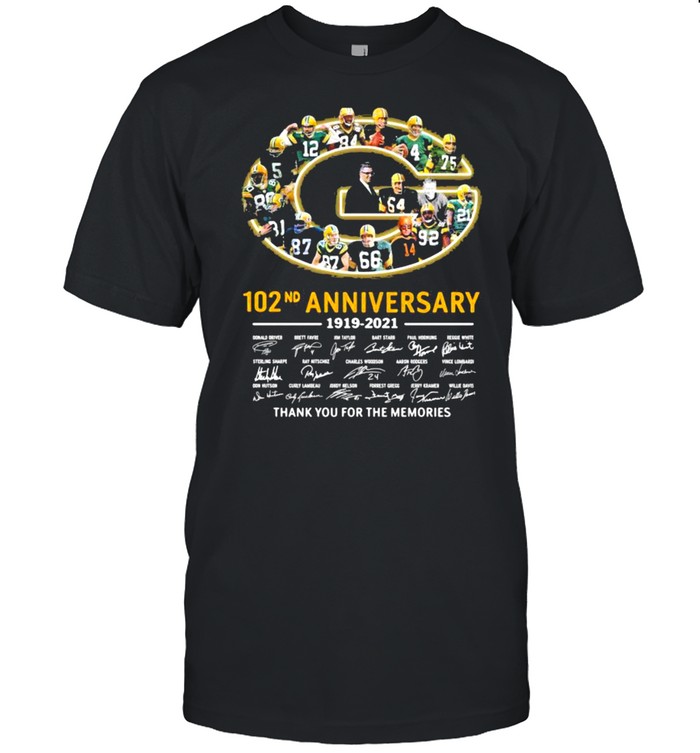 102nd Anniversary 1919 2021 Green Bay Packers Thank You For The Memories Signature shirt Classic Men's T-shirt