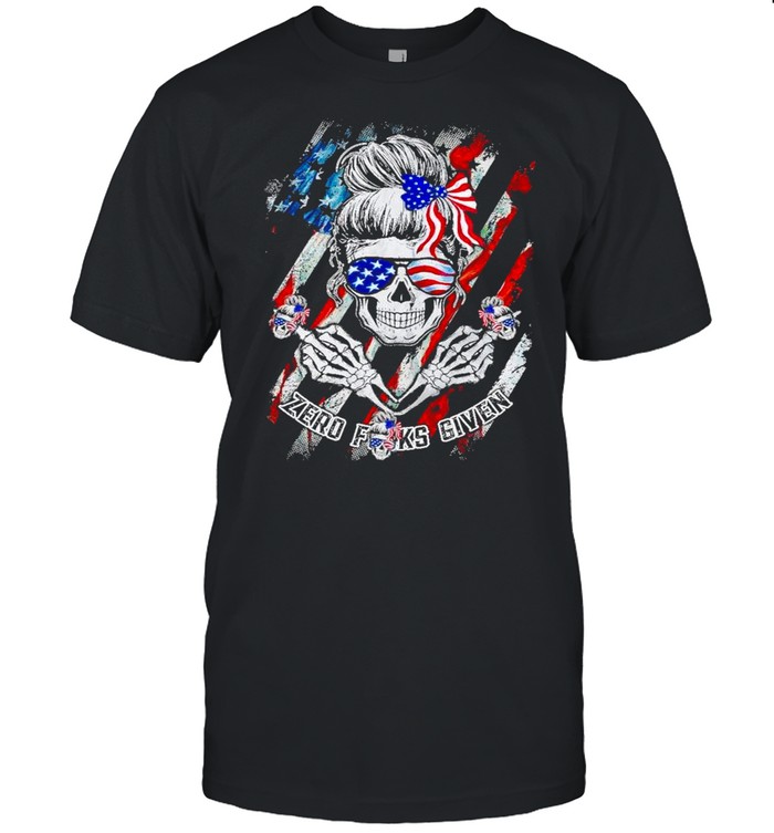 American Flag Skeleton Skull Girl Zero Fucks Given shirt Classic Men's T-shirt
