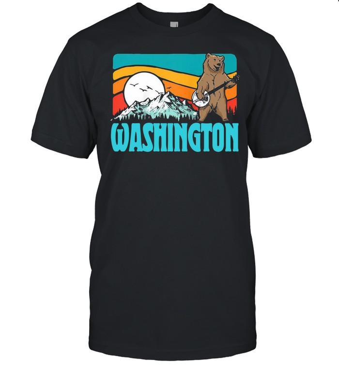 Washington Pnw Mountains Bluegrass Banjo Bear Vintage T-shirt Classic Men's T-shirt