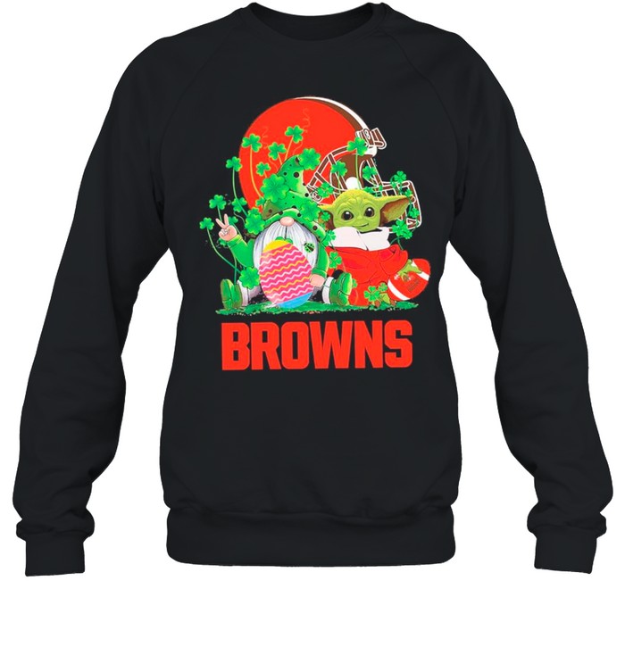 Star Wars Baby Yoda Hug Rugby Cleveland Browns And Gnome Hug Easter Egg Happy Easter And St Patrick’s Day 2021 shirt Unisex Sweatshirt