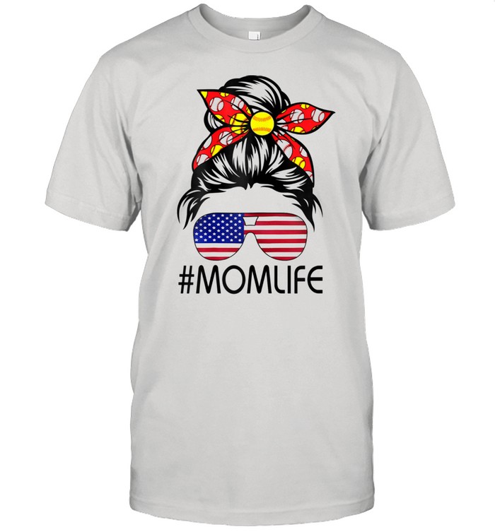 Life Softball Baseball Mothers Day Messy Bun  Classic Men's T-shirt