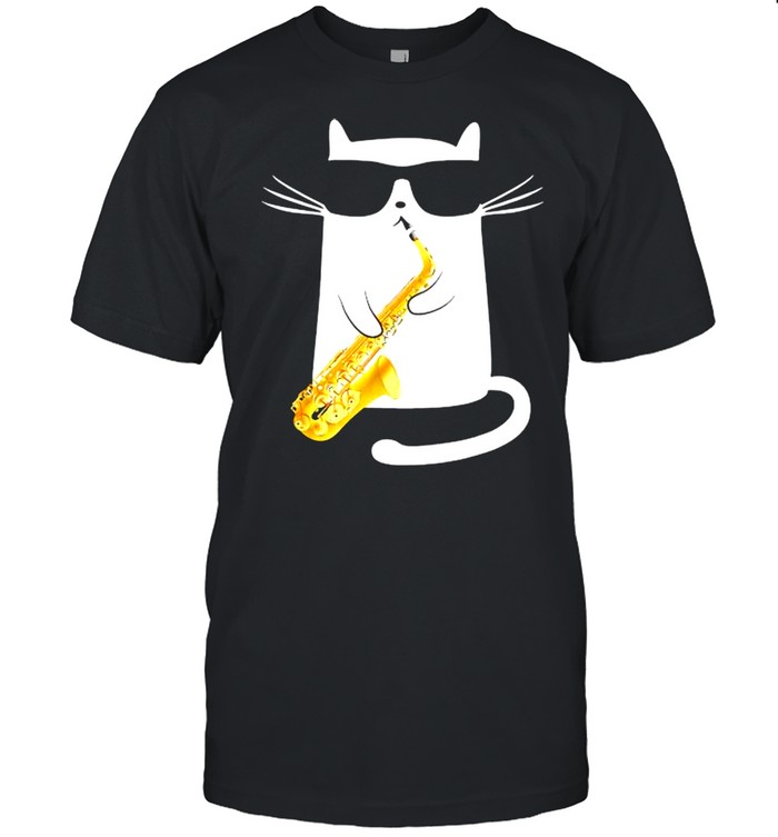 White cat playing saxophone shirt Classic Men's T-shirt