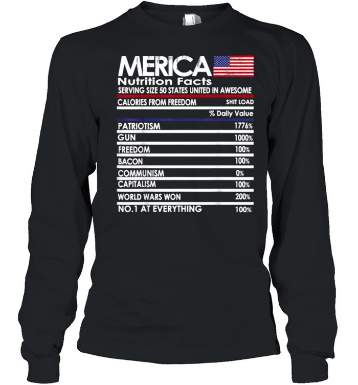 Merica Nutrition Facts 4th of July Idea Funny Proud American T- Long Sleeved T-shirt