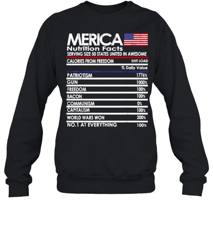 Merica Nutrition Facts 4th of July Idea Funny Proud American T- Unisex Sweatshirt