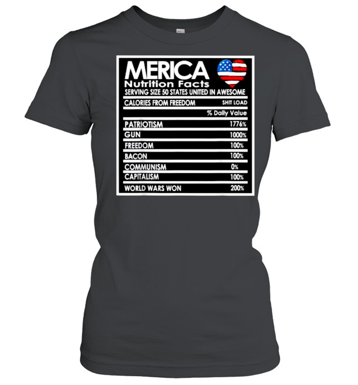 Merica Nutrition Facts Heart Flag 4th of July Proud American T- Classic Women's T-shirt