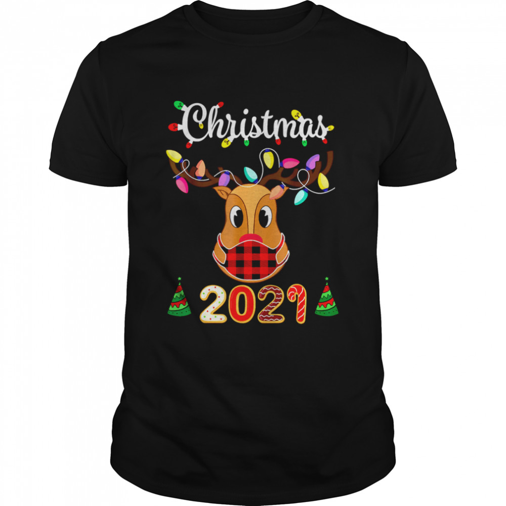 Matching Family Christmas 2021 Plaid Mask Rudolph Reindeer T- Classic Men's T-shirt
