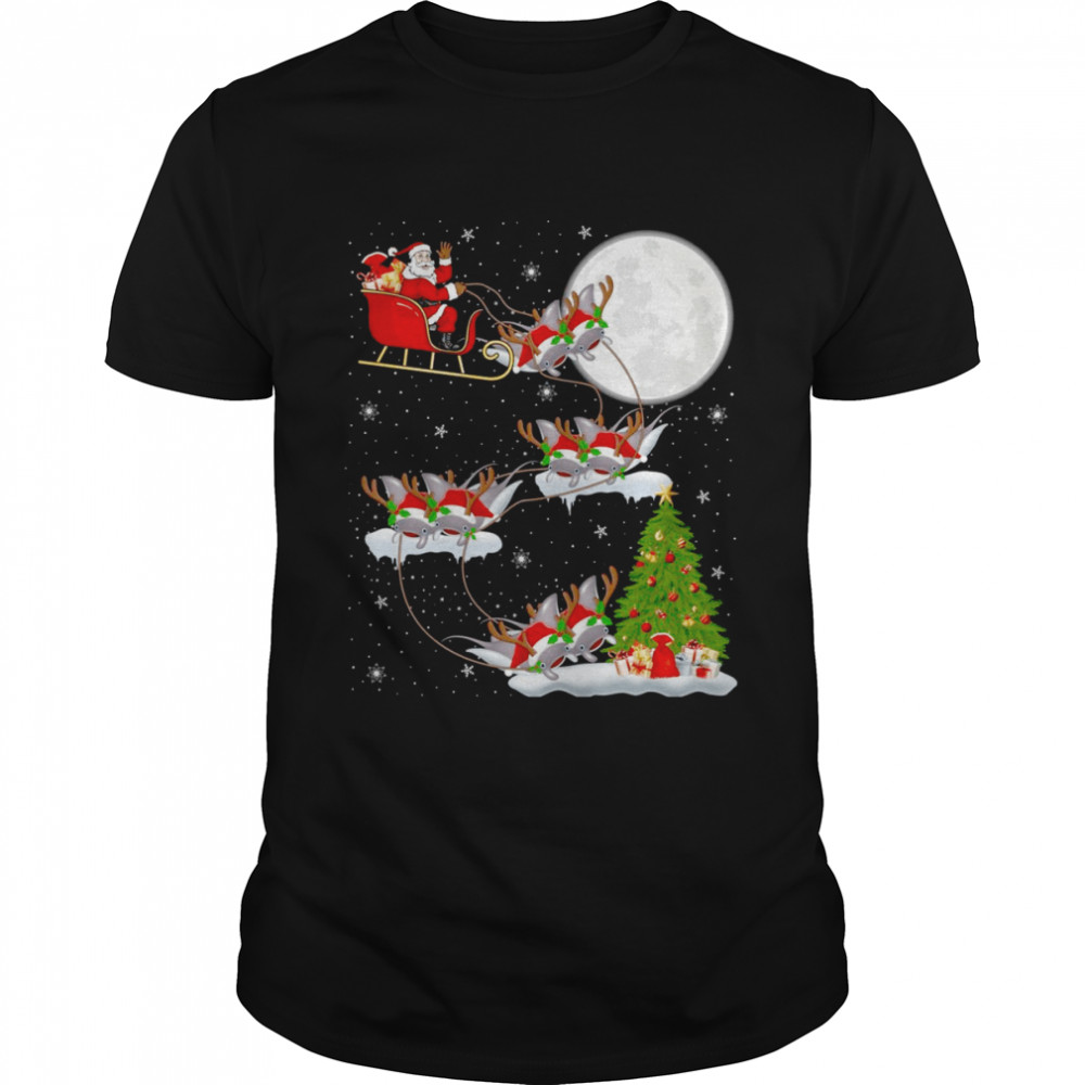 Xmas Lighting Tree Santa Riding Stingray Fish Christmas  Classic Men's T-shirt