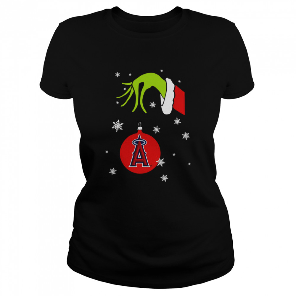 Grinch Hand holding Ornament Los Angeles Angels Snowflake Christmas shirt Classic Women's T-shirt