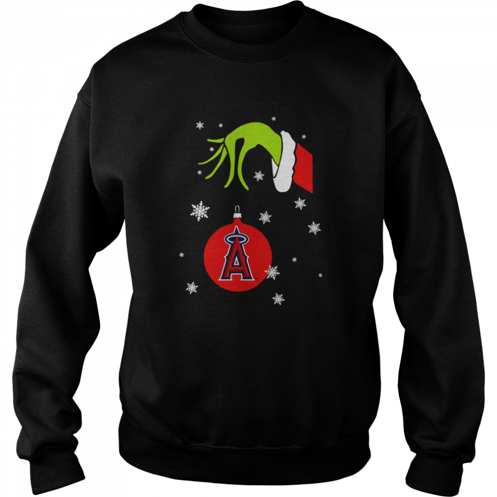 Grinch Hand holding Ornament Los Angeles Angels Snowflake Christmas shirt Unisex Sweatshirt