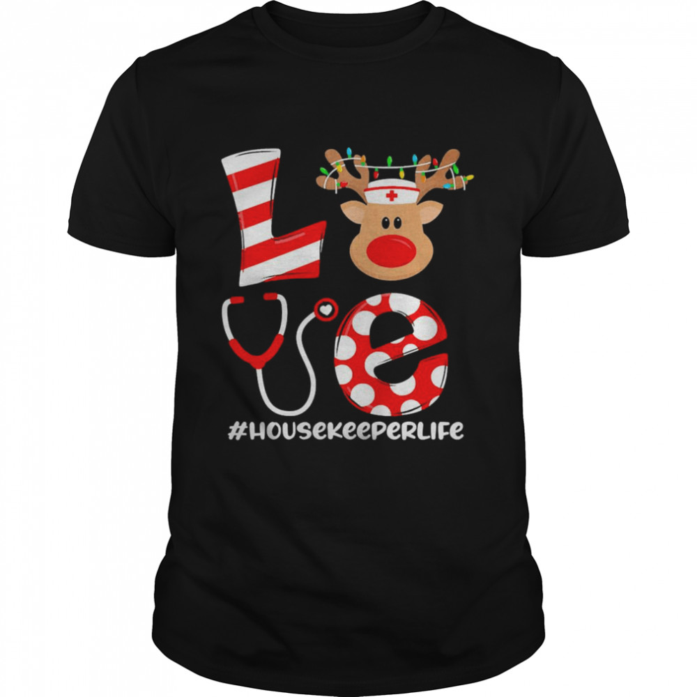 Christmas Nurse Love Housekeeper Santa Reindeer Nurse Hat Elf Sweater  Classic Men's T-shirt