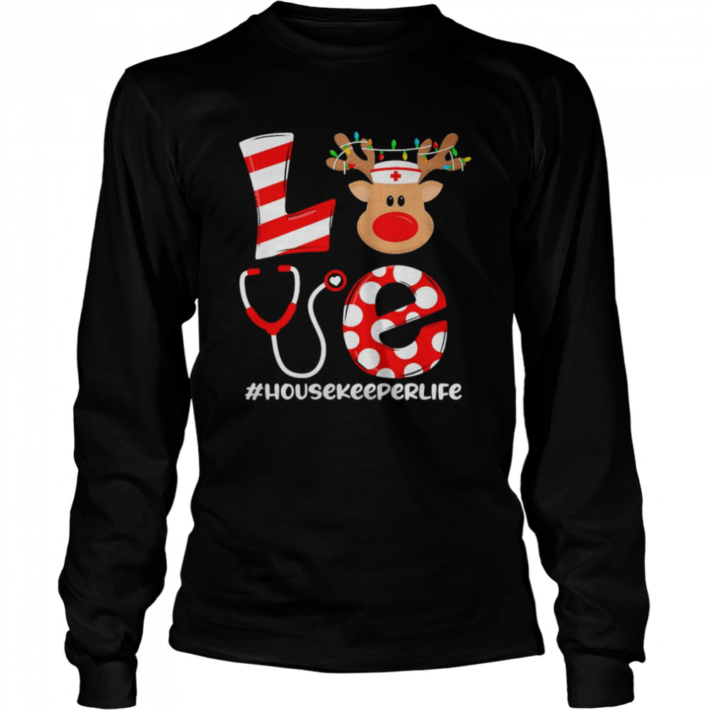 Christmas Nurse Love Housekeeper Santa Reindeer Nurse Hat Elf Sweater  Long Sleeved T-shirt