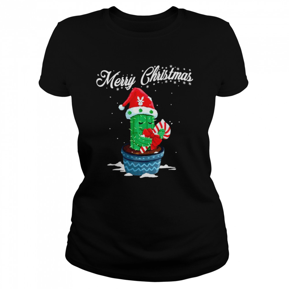 Merry Christmas Cute Cactus Santa Hat Candy Cane Xmas Classic Women's T-shirt