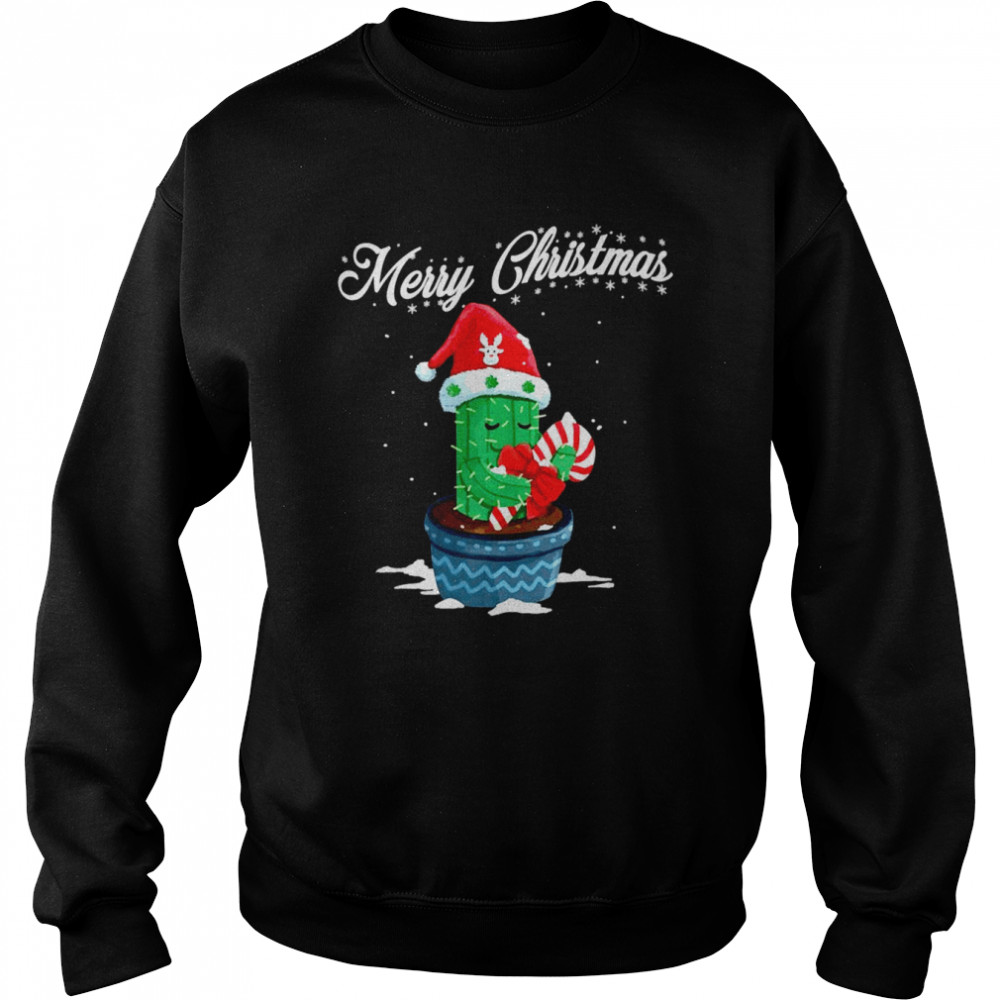 Merry Christmas Cute Cactus Santa Hat Candy Cane Xmas Unisex Sweatshirt