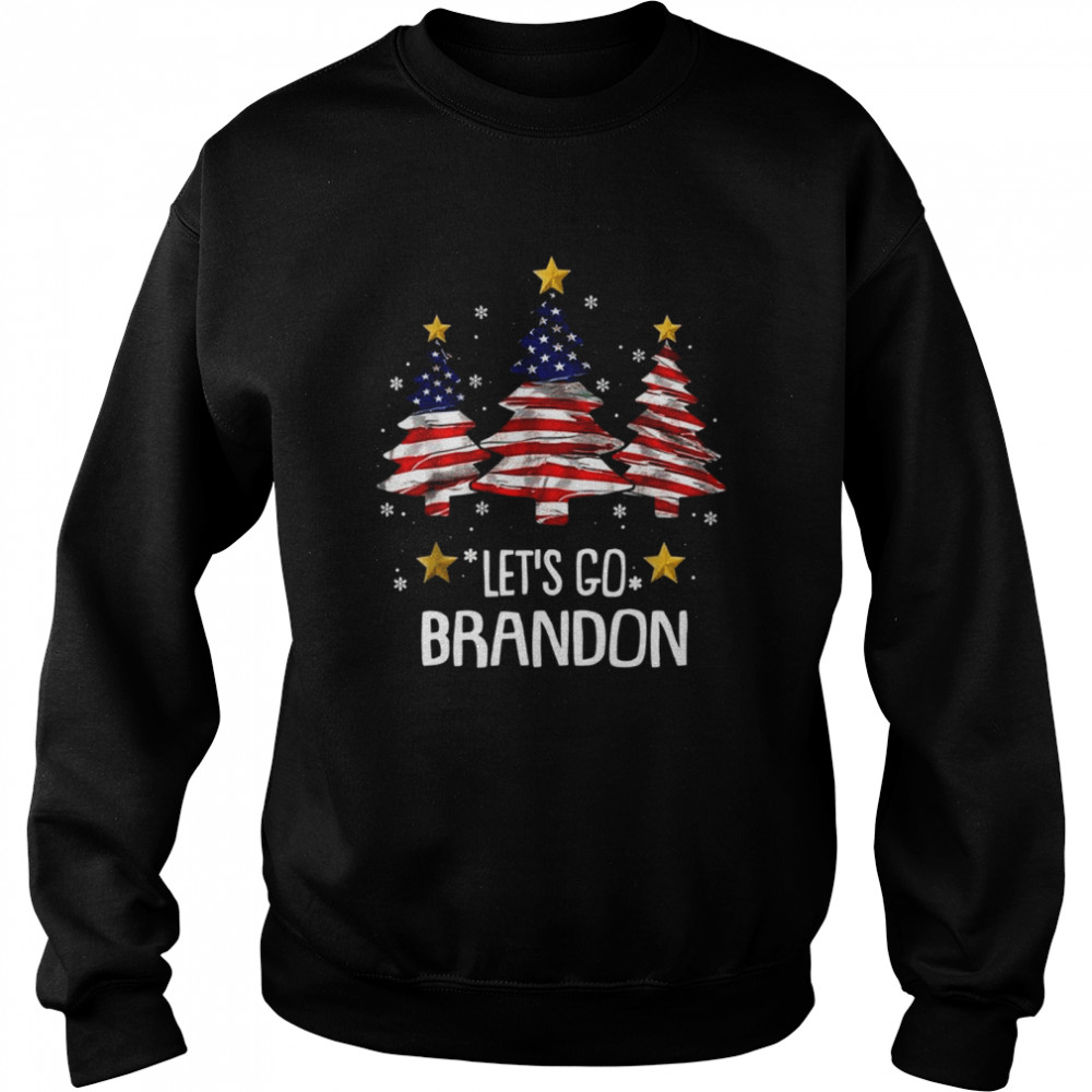 Merry Christmas Let’s Go Brandon US Flag Three Pine Trees  Unisex Sweatshirt