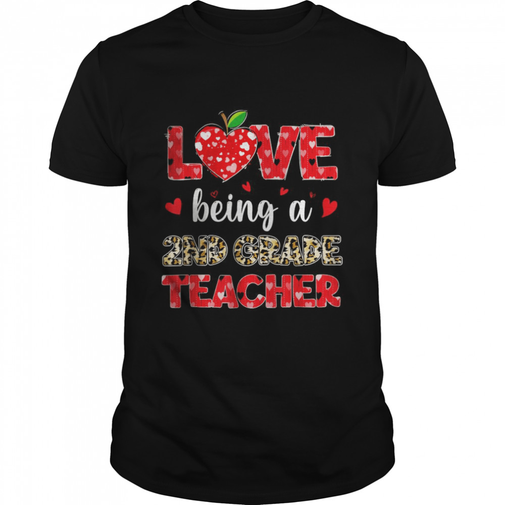 Love Being A 2nd Grade Teacher Valentines Day Leopard Plaid T- Classic Men's T-shirt