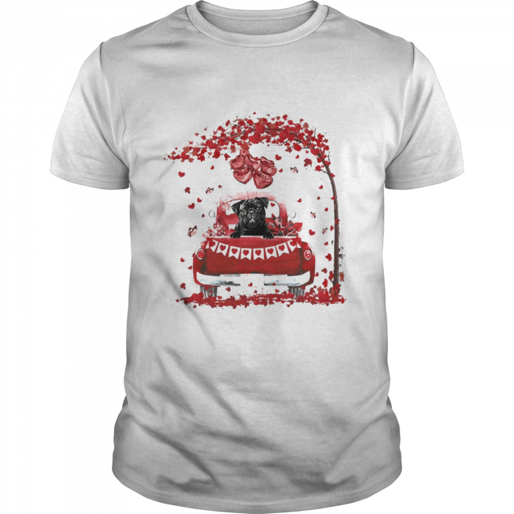 Valentine Red Car Black Pug  Classic Men's T-shirt