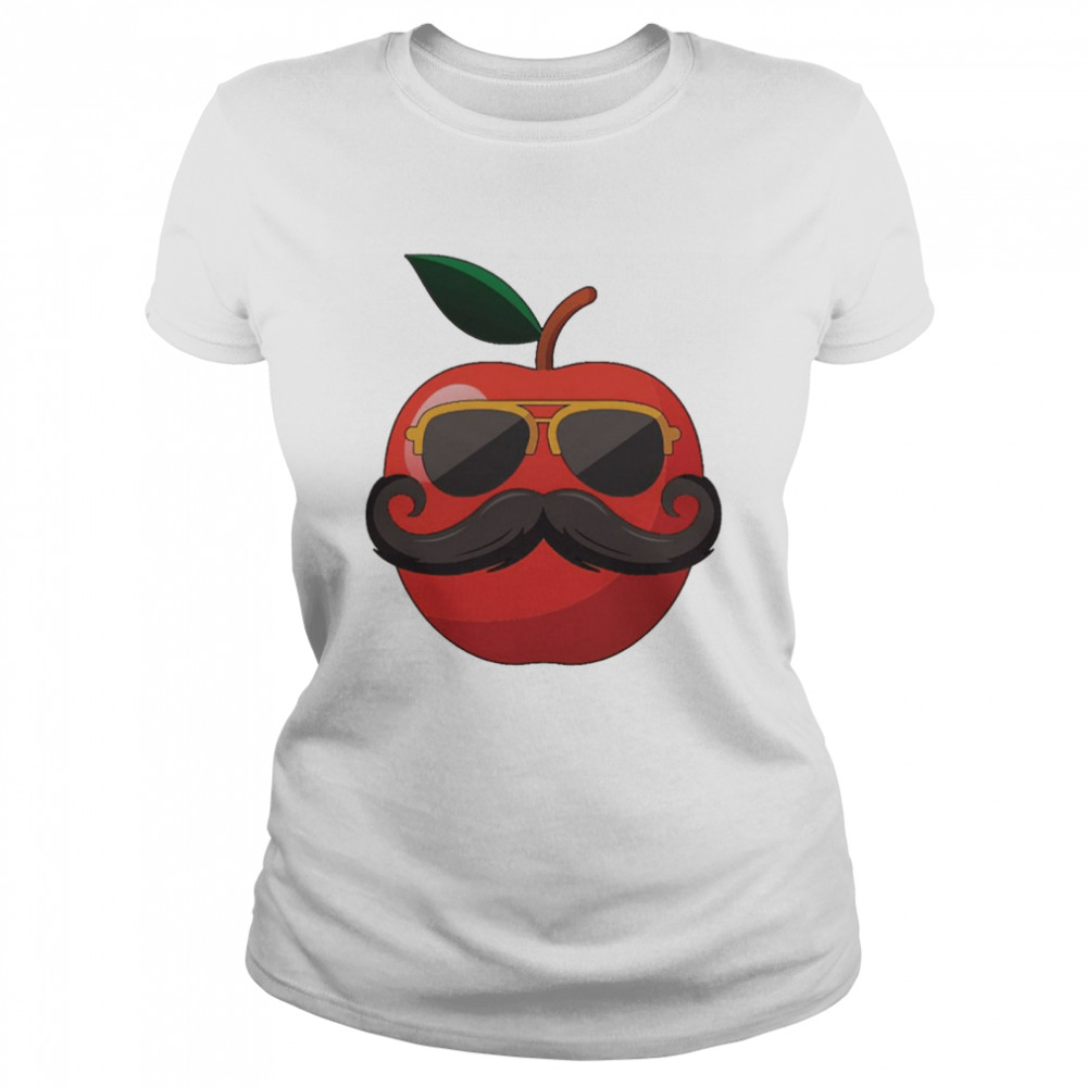 Apple Mustache Tshirt Funny Cool Apple Fruit With Mustache  Classic Women's T-shirt
