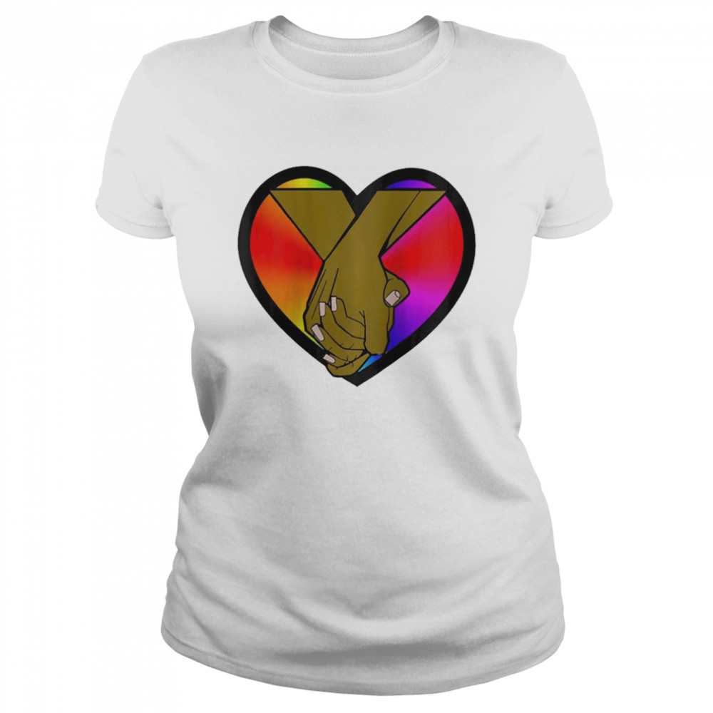 Womens African-American Couple Holding Hands Rainbow Pride Heart Raglan Baseball  Classic Women's T-shirt
