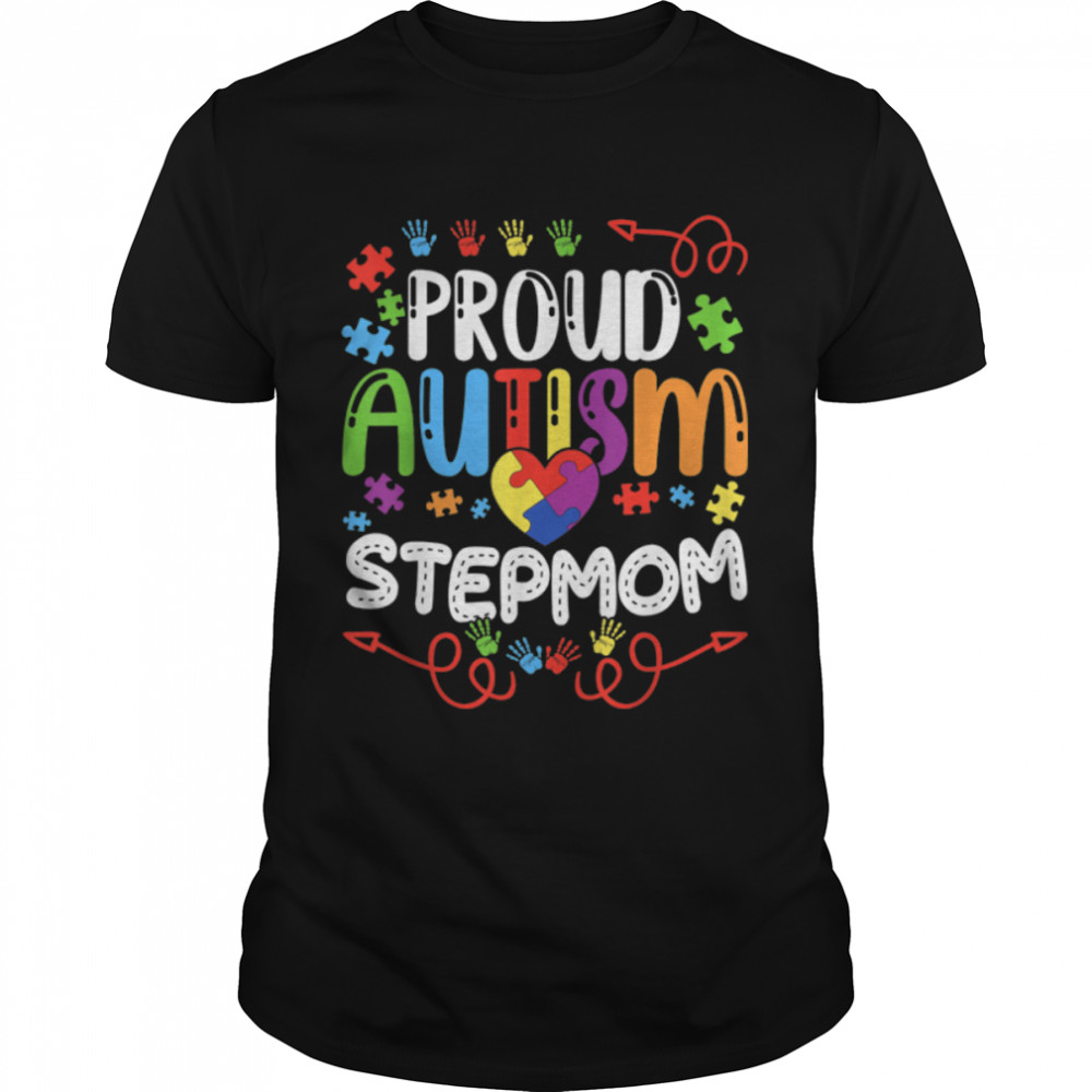 Amazing Proud Stepmom Matching Family Autism Awareness T-Shirt B09TPQSP11