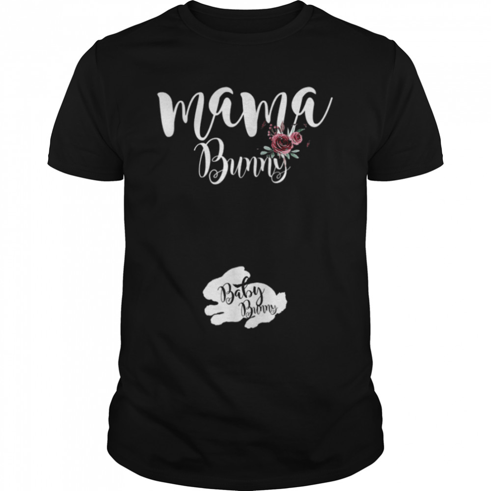 Mama Bunny Baby Bunny Pregnant Easter Floral for Women T-Shirt B09TPFV5D1