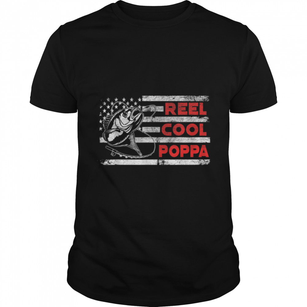 Mens Reel Cool Poppa Shirt American Flag Fishing Fathers Day T-Shirt B09TPND5GG