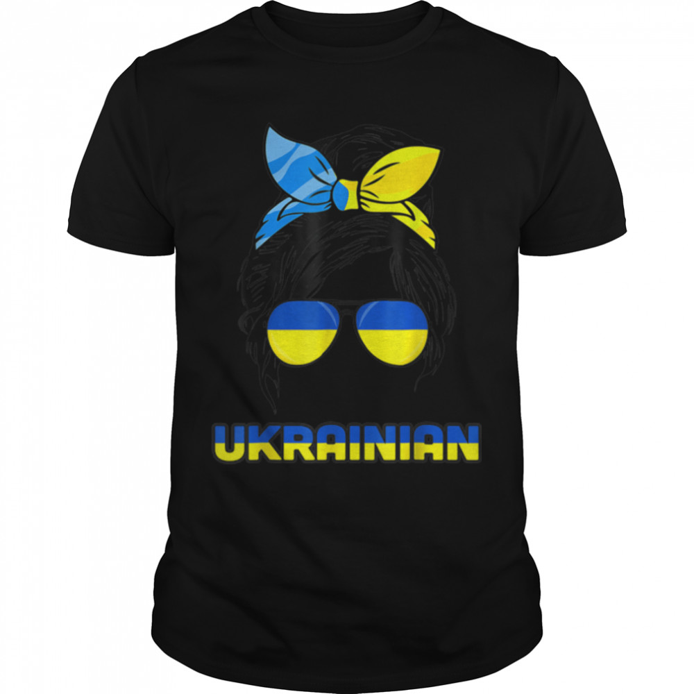 Messy Bun Hair Ukraine Ukrainian Flag Girl Support Ukraine T-Shirt B09TPMH8TP