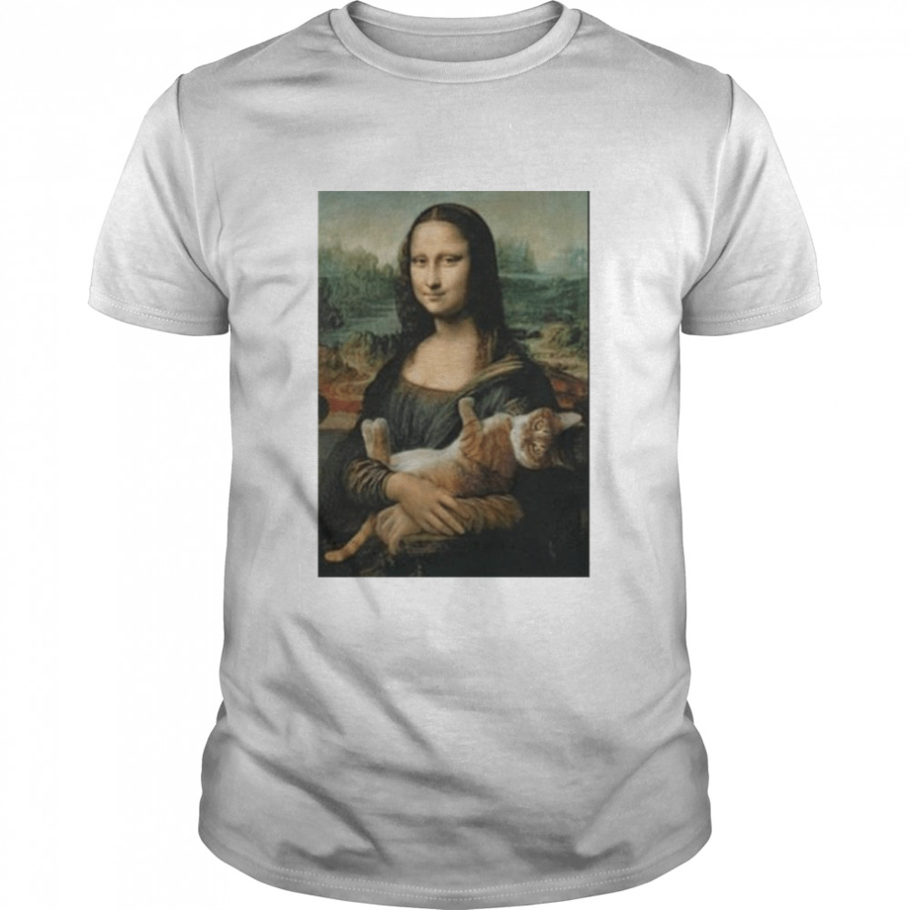 Mona Lisa hug cat graphic shirt