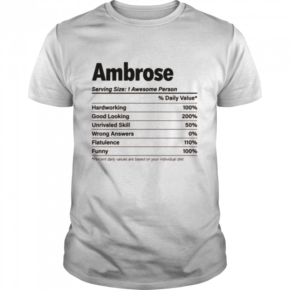 AMBROSE Nutrition Facts Name Definition Shirt