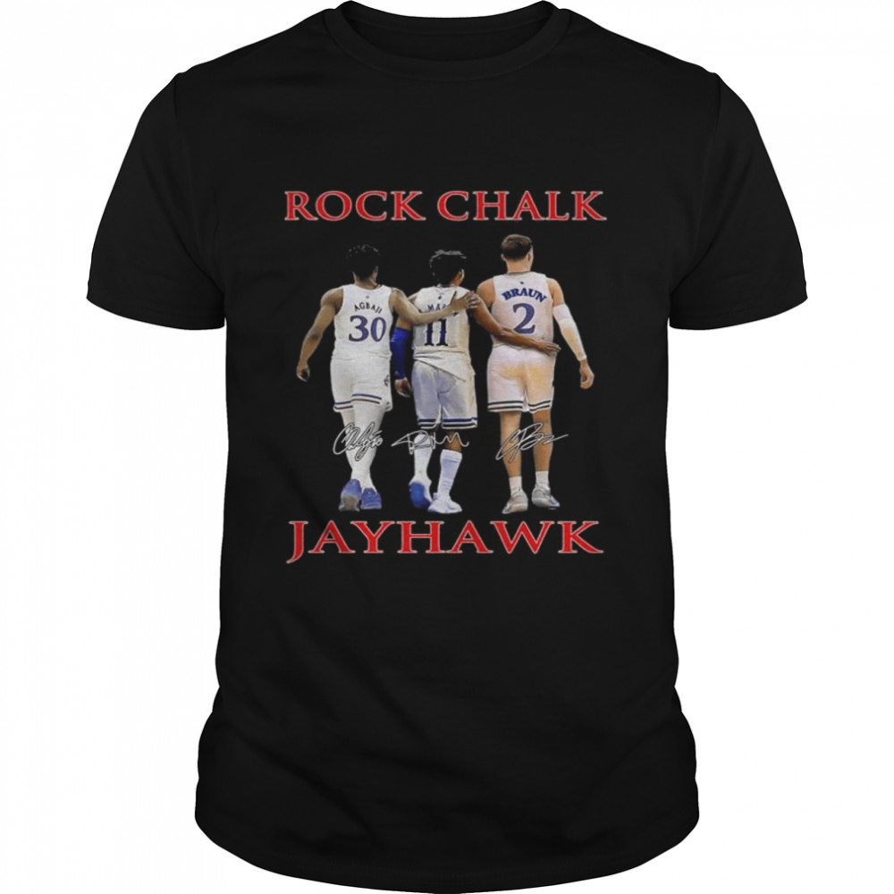 Rock Chalk Kansas Jayhawks Ochai Agbaji Remy Martin And Christian Braun Signatures  Classic Men's T-shirt