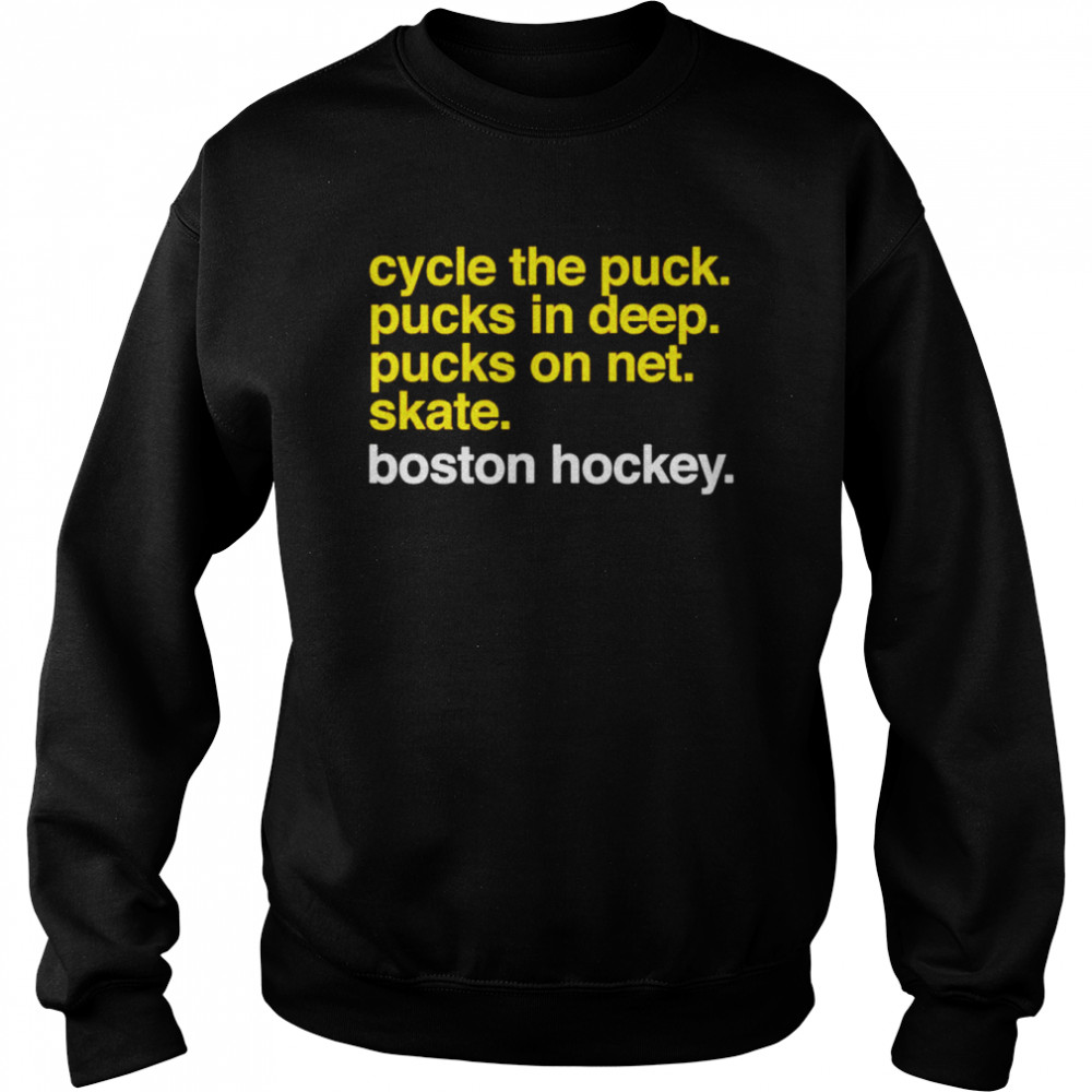 Cycle the puck pucks in deep pucks on net skate boston hockey shirt Unisex Sweatshirt
