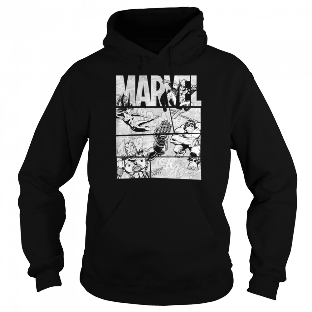 Marvel Avengers Retro Black and White Comic Graphic T- Unisex Hoodie