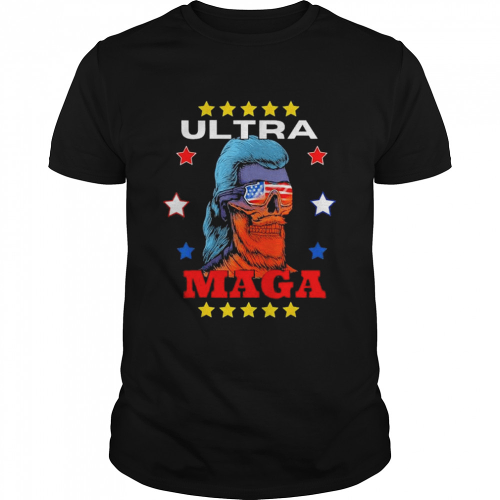 Ultra maga 2024 pro Trump American mullet skull flag shirt