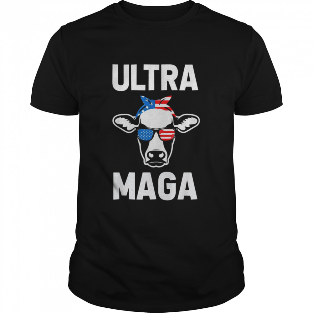 Ultra MAGA Cow Sunglasses 4th Of July American US Flag T-Shirt