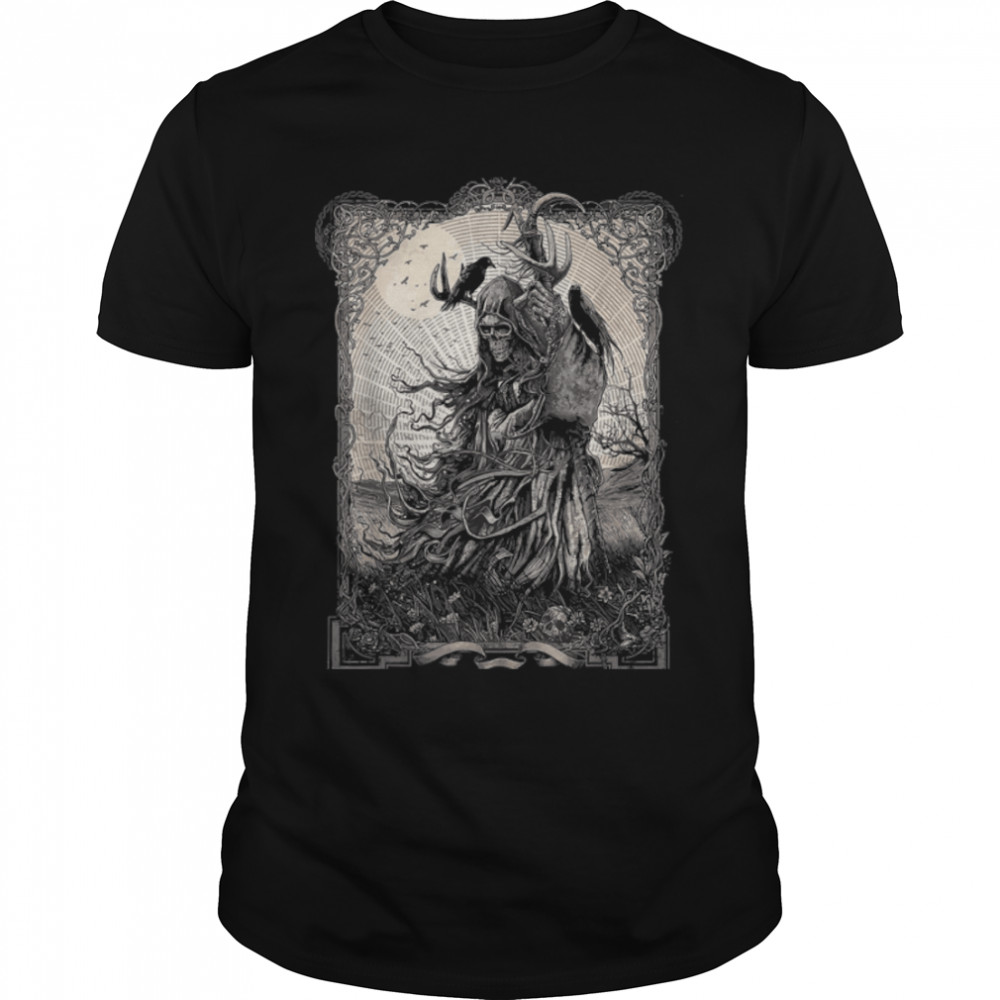 Occult Grim Reaper with Ravens on shoulder moon Grunge T-Shirt B0B1J6XXQP