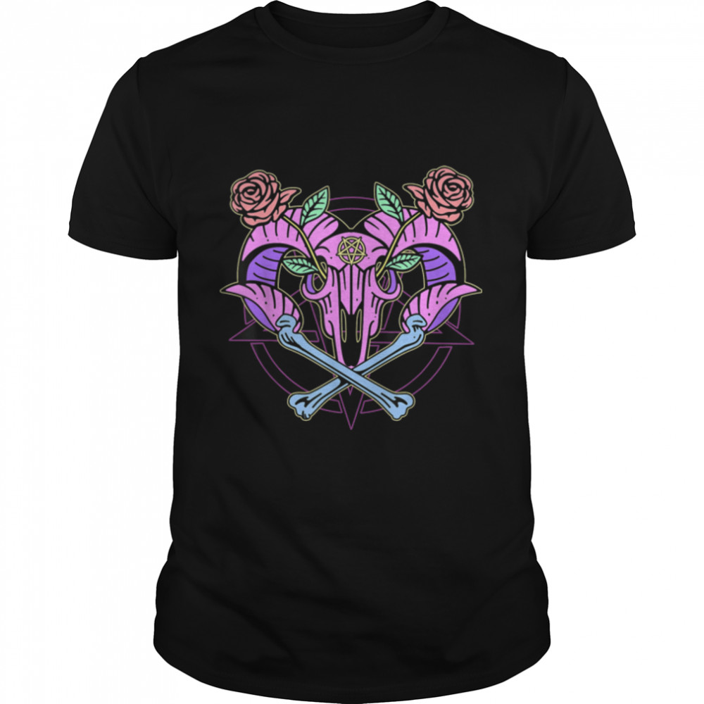 Pastel Goth Baphomet Skull Pentagram Satanic Satanic Occult T-Shirt B0B4K6GTS9