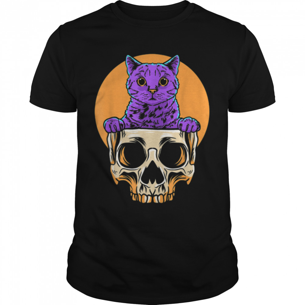 Pastel Goth Cat Kitten Skull Death Head Kitty Cat Lover T-Shirt B0B33RGTRR