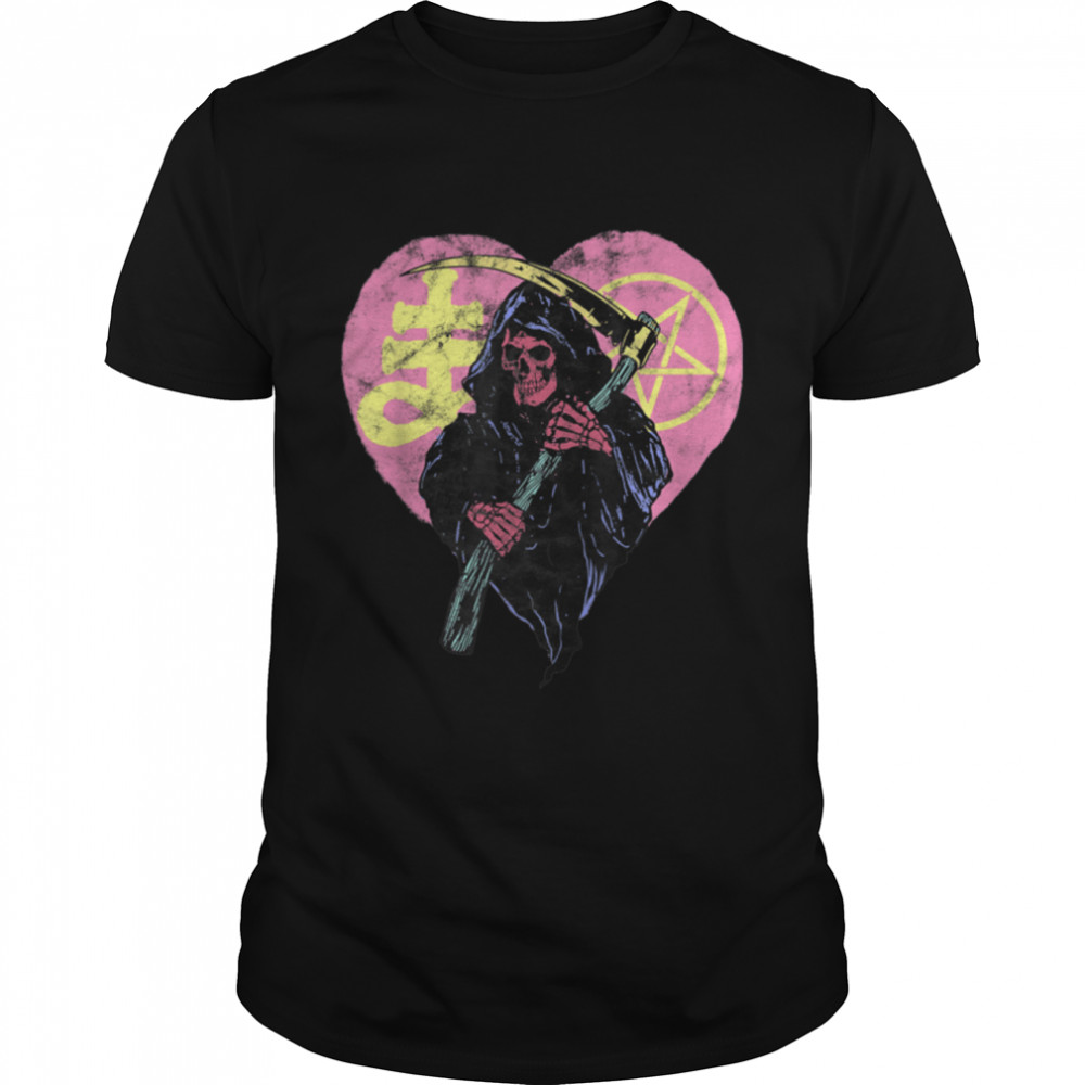 Love and Death Pastel Goth Grim Reaper Pentagram Halloween T-Shirt B0B4KGJ7Z2