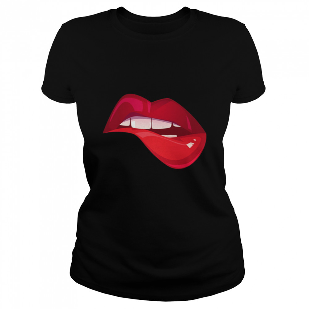 Kiss And Make Up Cool Red Lip Bite Valentine Kisses Tee Premium T- B09NN9RFD8 Classic Women's T-shirt