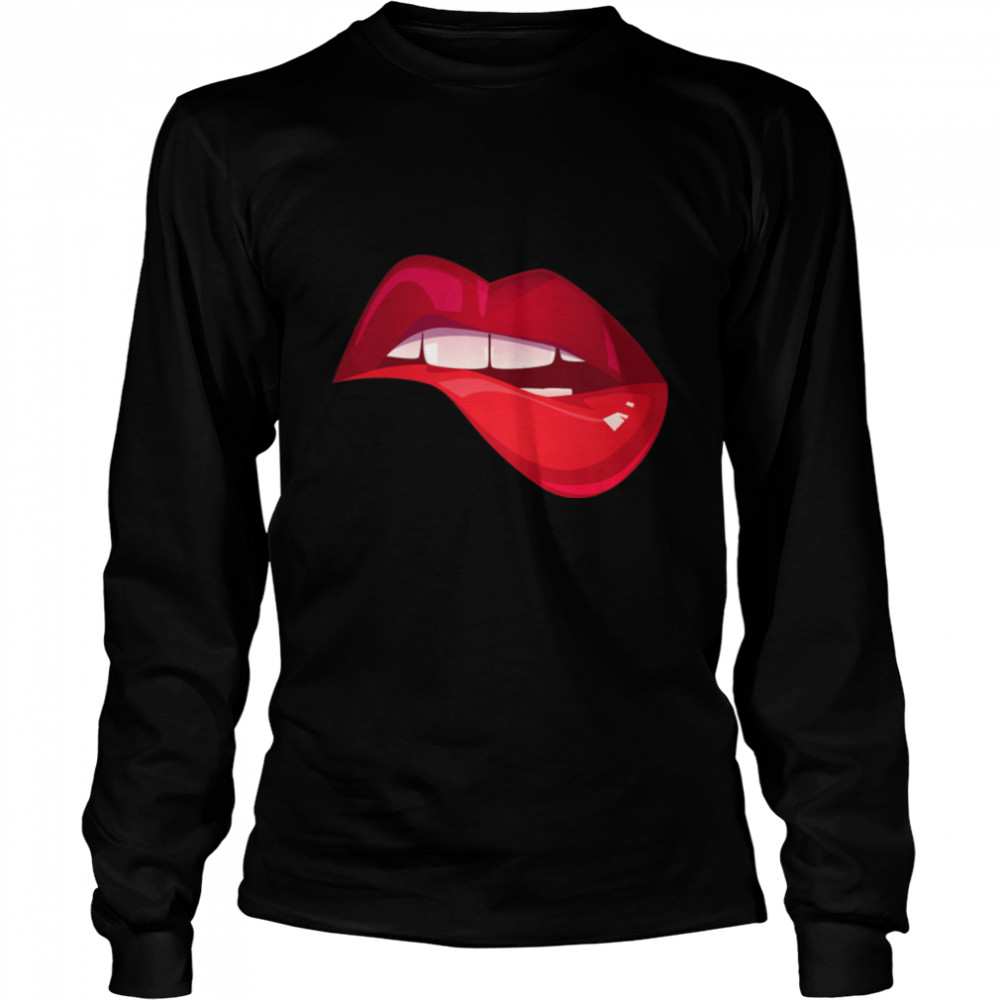 Kiss And Make Up Cool Red Lip Bite Valentine Kisses Tee Premium T- B09NN9RFD8 Long Sleeved T-shirt