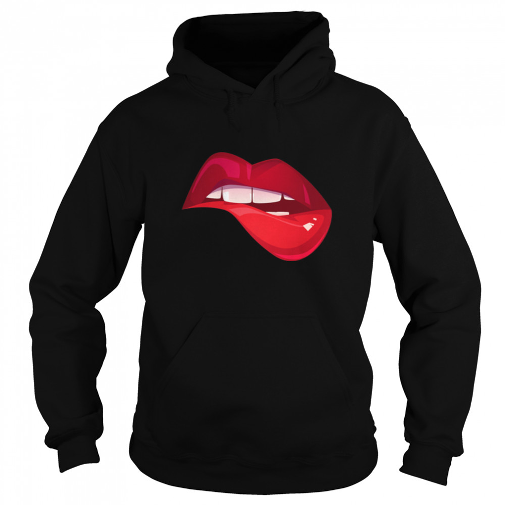 Kiss And Make Up Cool Red Lip Bite Valentine Kisses Tee Premium T- B09NN9RFD8 Unisex Hoodie
