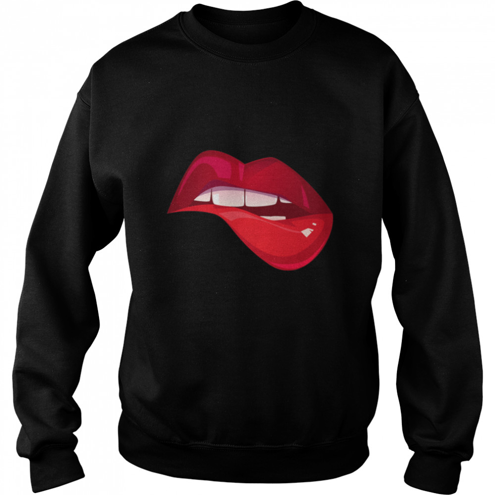Kiss And Make Up Cool Red Lip Bite Valentine Kisses Tee Premium T- B09NN9RFD8 Unisex Sweatshirt