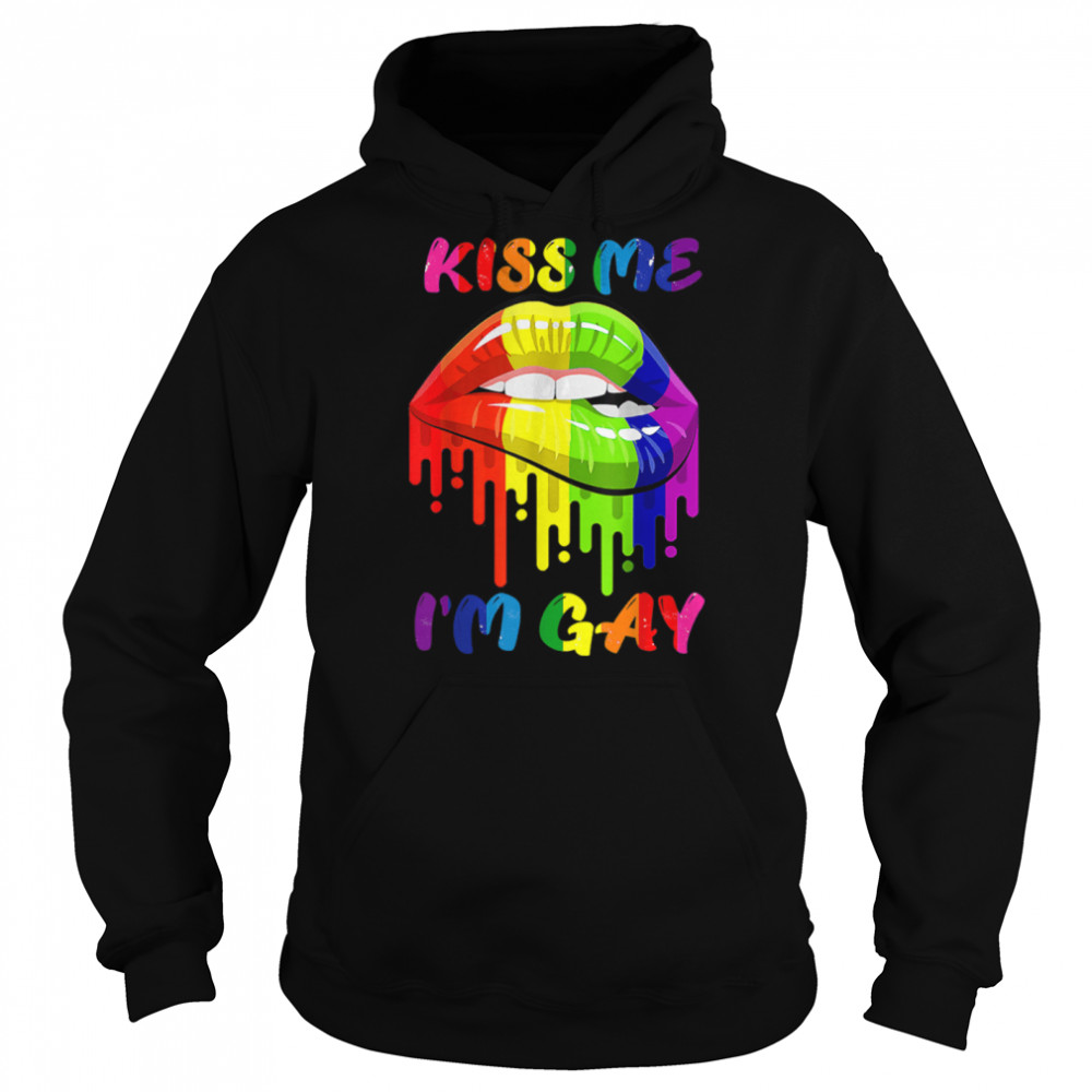 Kiss Me I'm Gay LGBT Pride Rainbow Lips T- B0B39LZWSW Unisex Hoodie