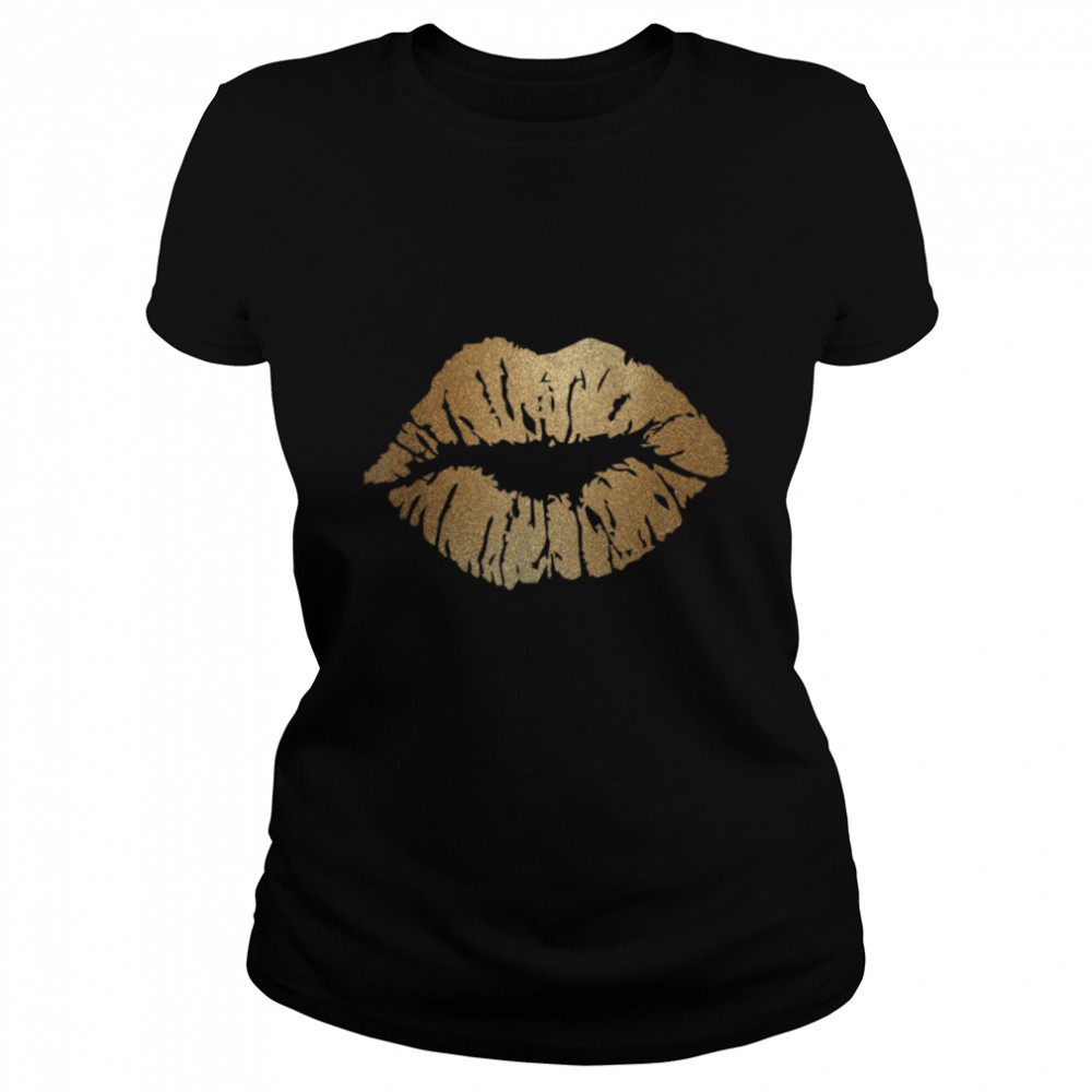 Kiss Me T- Tee Lips Glitter Gold B07PJDZMHS Classic Women's T-shirt