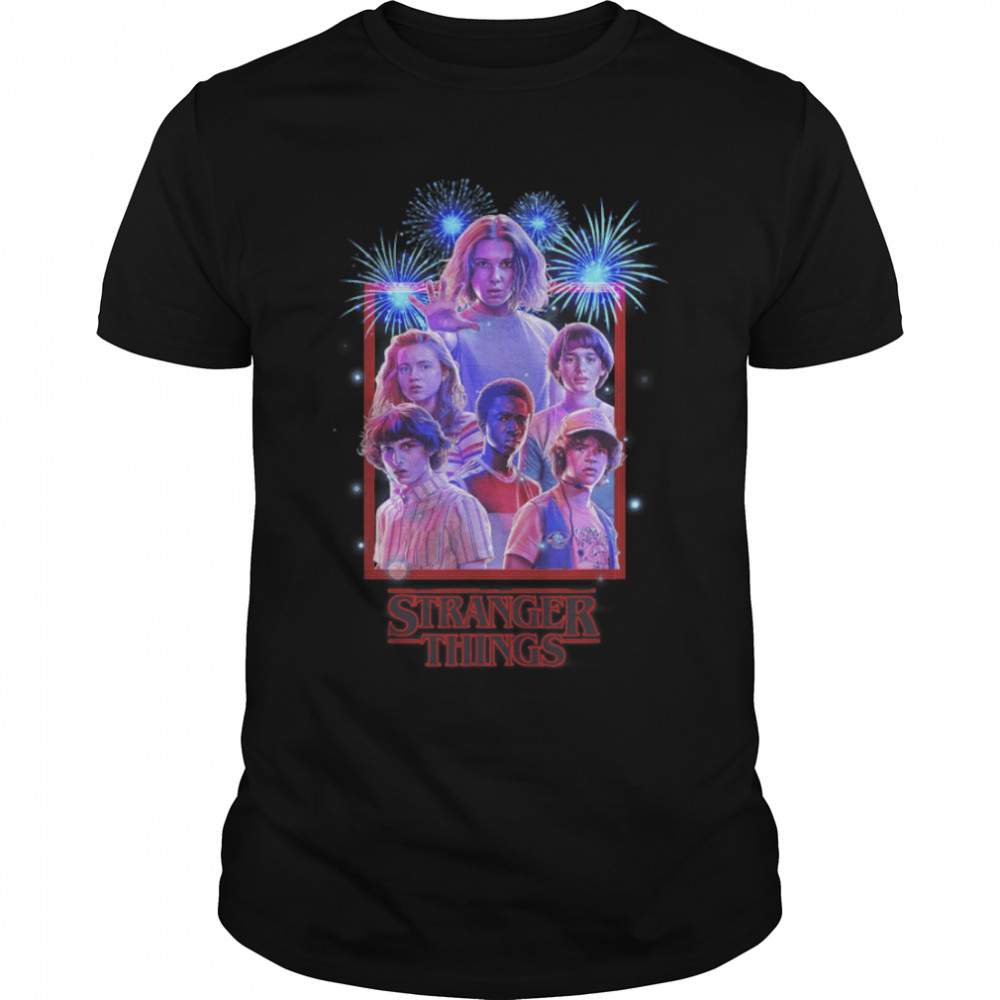 Netflix Stranger Things Group Shot Fireworks Poster T-Shirt B083XFR9GC