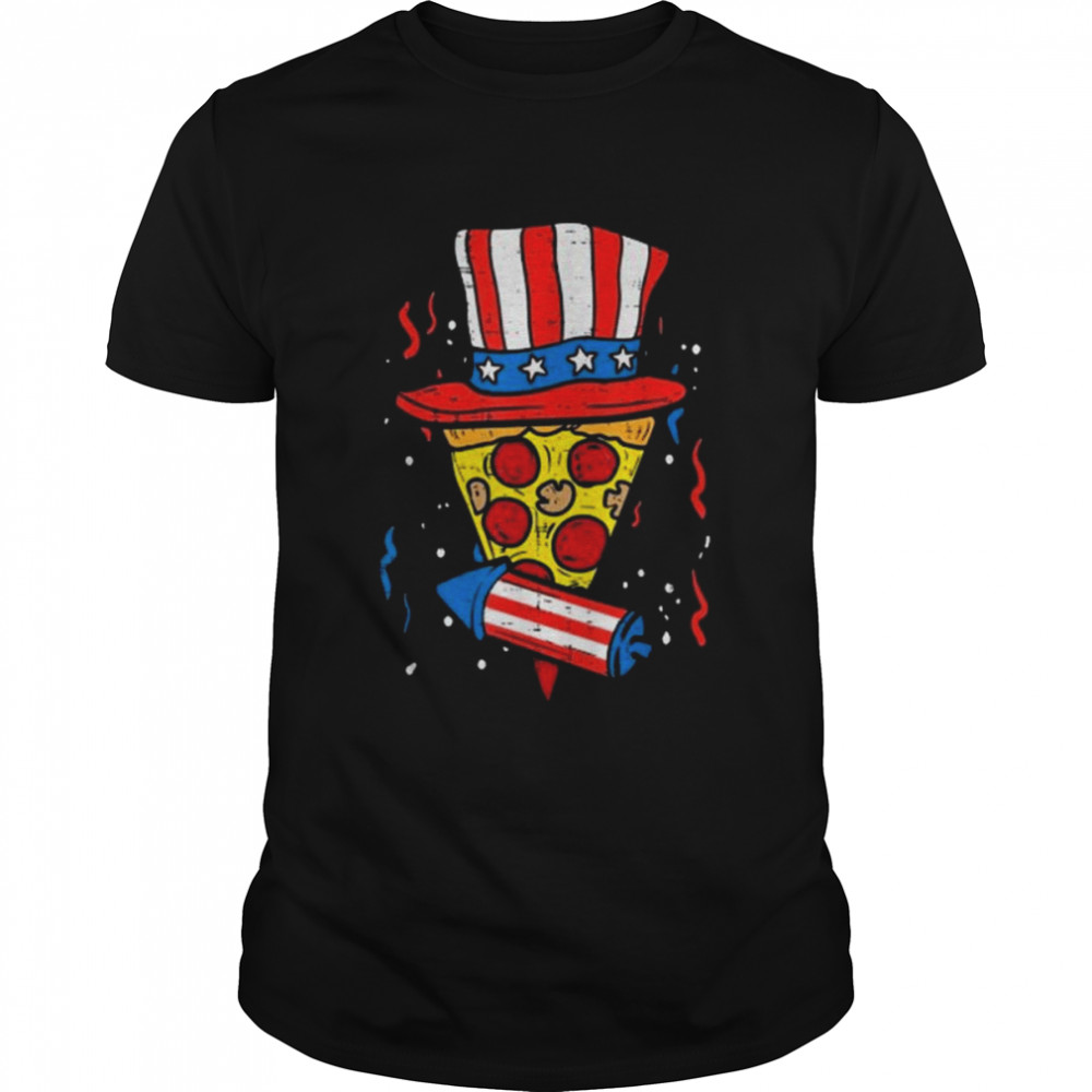 Pizza US Flag Hat Firecracker 4th Of July Food Patriotic Shirt